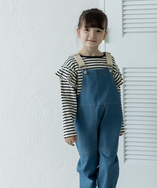 pairmanon（ペアマノン）の「ライトデニム 配色ステッチ サロペット（サロペット/オーバーオール・キッズ・インディゴブルー/ブルー/ライトブルー・110/120/130/140/100/90/150）」の6枚目の写真