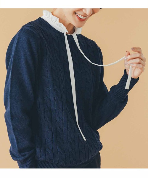 IEDIT（イディット）の「ＩＥＤＩＴ　衿もとチラ見せが簡単　スタンドカラーレイヤードトップス（Tシャツ/カットソー・レディース・ホワイト/ホワイト系その他・LARGE/MEDIUM/X-LARGE/XX-LARGE/SMALL）」の4枚目の写真