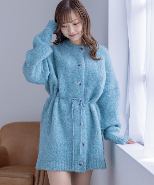 clear（クリア）の「ニットチュニック丈カーディガン（カーディガン/ボレロ・レディース・ブルー/ベージュ/グレイッシュベージュ・F）」の3枚目の写真