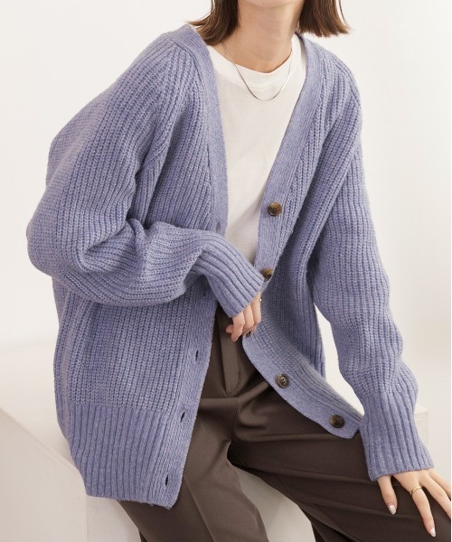 ad thie(アドティエ)の「片畦編み・Vネック MIXニットカーディガン(カーディガン/ボレロ・レディース・ピンク/ベージュ/ブラック/杢グレー/アイボリー/ブルー・FREE)」の5枚目の写真