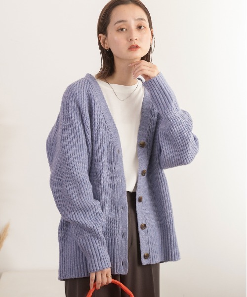 ad thie(アドティエ)の「片畦編み・Vネック MIXニットカーディガン(カーディガン/ボレロ・レディース・ピンク/ベージュ/ブラック/杢グレー/アイボリー/ブルー・FREE)」の8枚目の写真