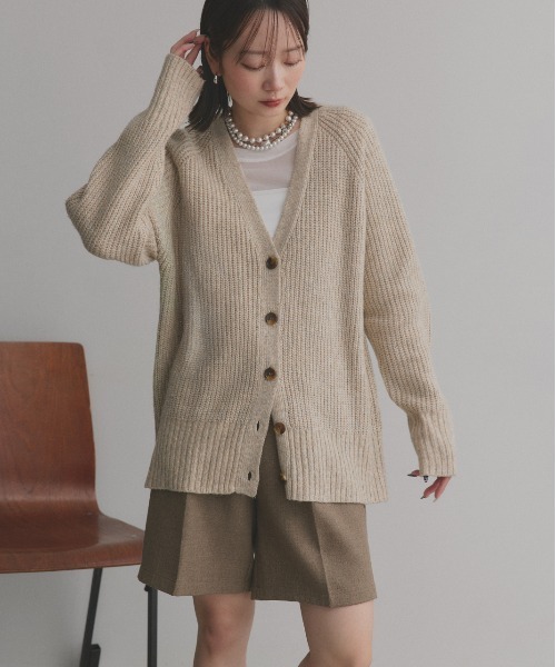 ad thie(アドティエ)の「片畦編み・Vネック MIXニットカーディガン(カーディガン/ボレロ・レディース・ピンク/ベージュ/ブラック/杢グレー/アイボリー/ブルー・FREE)」の17枚目の写真