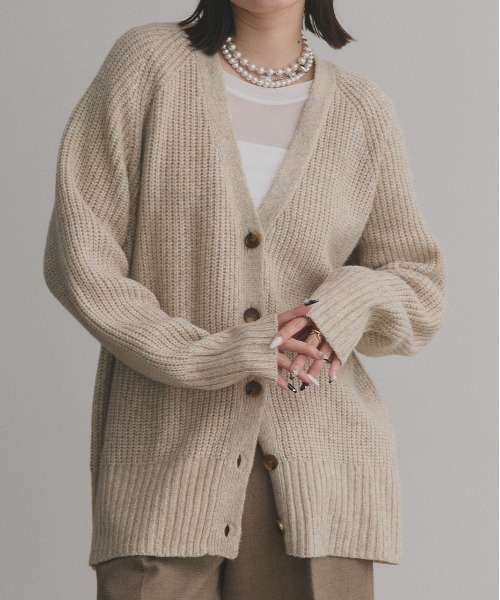 ad thie(アドティエ)の「片畦編み・Vネック MIXニットカーディガン(カーディガン/ボレロ・レディース・ピンク/ベージュ/ブラック/杢グレー/アイボリー/ブルー・FREE)」の18枚目の写真