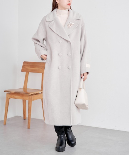 Chico(チコ)の「【2サイズ展開】ダブルシャギーロングコート(チェスターコート・レディース・ブラック/グレイッシュベージュ/アイボリー/グレー・0/1)」の12枚目の写真