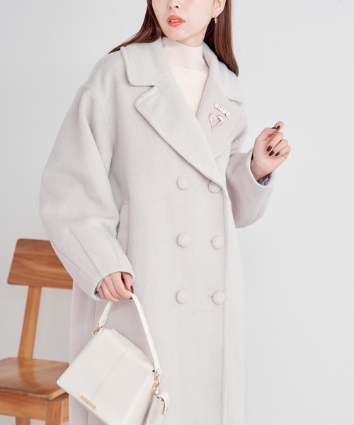 Chico(チコ)の「【2サイズ展開】ダブルシャギーロングコート(チェスターコート・レディース・ブラック/グレイッシュベージュ/アイボリー/グレー・0/1)」の13枚目の写真