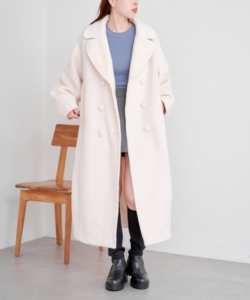 Chico(チコ)の「【2サイズ展開】ダブルシャギーロングコート(チェスターコート・レディース・ブラック/グレイッシュベージュ/アイボリー/グレー・0/1)」の14枚目の写真