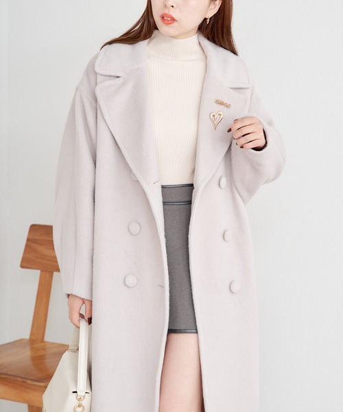 Chico(チコ)の「【2サイズ展開】ダブルシャギーロングコート(チェスターコート・レディース・ブラック/グレイッシュベージュ/アイボリー/グレー・0/1)」の7枚目の写真