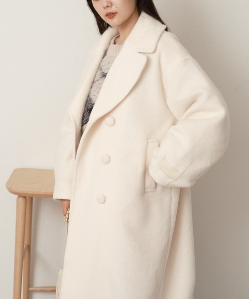 Chico(チコ)の「【2サイズ展開】ダブルシャギーロングコート(チェスターコート・レディース・ブラック/グレイッシュベージュ/アイボリー/グレー・0/1)」の19枚目の写真