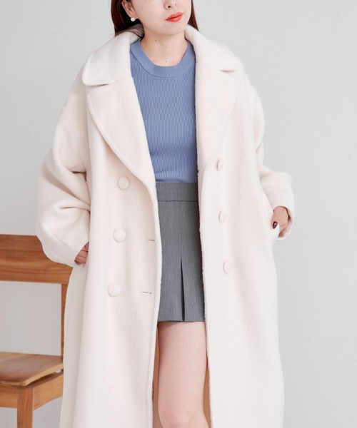 Chico(チコ)の「【2サイズ展開】ダブルシャギーロングコート(チェスターコート・レディース・ブラック/グレイッシュベージュ/アイボリー/グレー・0/1)」の15枚目の写真