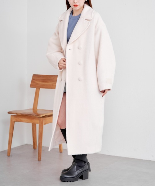 Chico(チコ)の「【2サイズ展開】ダブルシャギーロングコート(チェスターコート・レディース・ブラック/グレイッシュベージュ/アイボリー/グレー・0/1)」の17枚目の写真