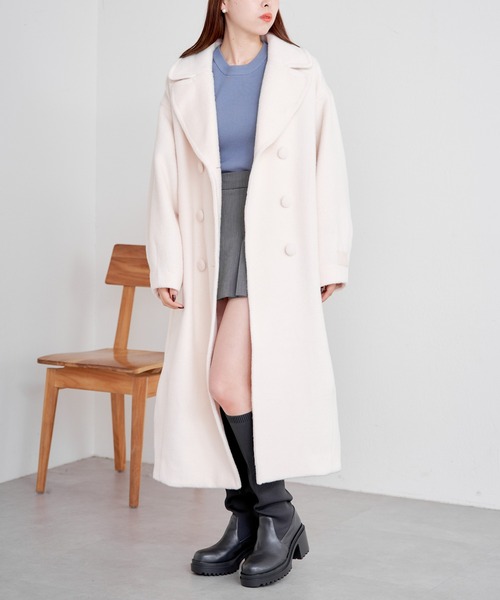 Chico(チコ)の「【2サイズ展開】ダブルシャギーロングコート(チェスターコート・レディース・ブラック/グレイッシュベージュ/アイボリー/グレー・0/1)」の18枚目の写真