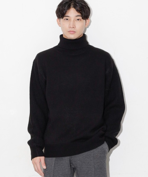 NANO universe（ナノユニバース）の「コンビゲージタートルニット（ニット/セーター・メンズ・グレー/オフホワイト/ブラック・L/M/S）」の5枚目の写真