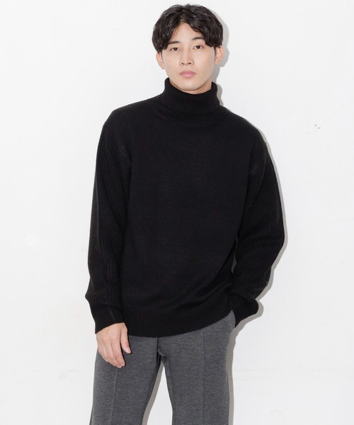 NANO universe（ナノユニバース）の「コンビゲージタートルニット（ニット/セーター・メンズ・グレー/オフホワイト/ブラック・L/M/S）」の7枚目の写真