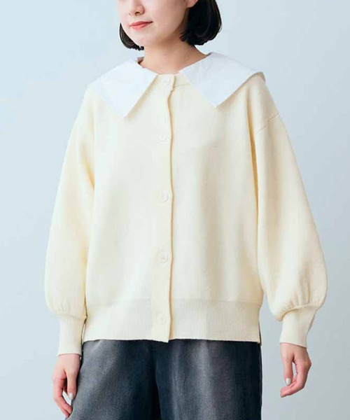 IEDIT(イディット)の「IEDIT 異素材衿付き2-WAYカーディガン(カーディガン/ボレロ・レディース・ブラック/オフホワイト・MEDIUM/LARGE/X-LARGE/XX-LARGE)」の1枚目の写真