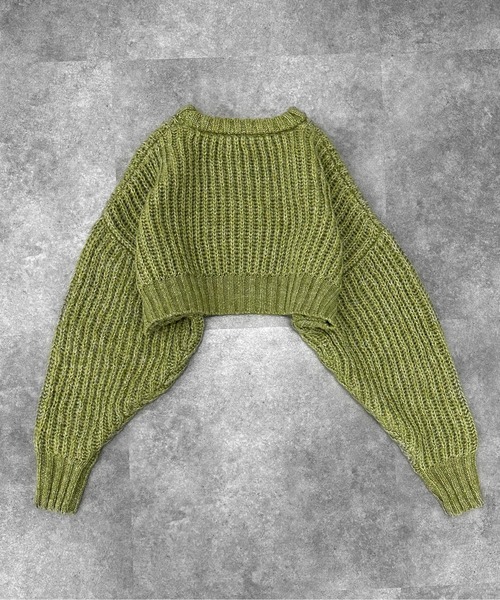 LVEU.（ラブユ.）の「【LVEU.】ローゲージクロップドニットトップス / トップス ニット クロップド ショート グランジ 長袖 ボリューム レイヤード ドロップショルダー ブラック グレー ブルー グリーン（ニット/セーター・レディース・グレー/グリーン/ブラック/ブルー・FREE）」の11枚目の写真