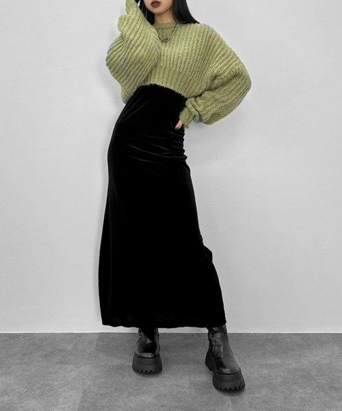 LVEU.（ラブユ.）の「【LVEU.】ローゲージクロップドニットトップス / トップス ニット クロップド ショート グランジ 長袖 ボリューム レイヤード ドロップショルダー ブラック グレー ブルー グリーン（ニット/セーター・レディース・グレー/グリーン/ブラック/ブルー・FREE）」の21枚目の写真