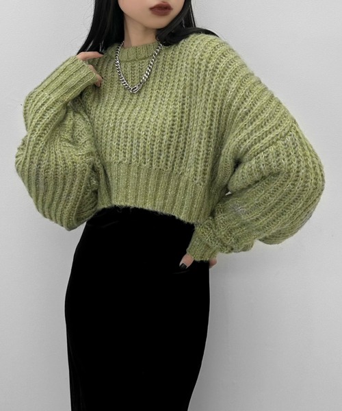 LVEU.（ラブユ.）の「【LVEU.】ローゲージクロップドニットトップス / トップス ニット クロップド ショート グランジ 長袖 ボリューム レイヤード ドロップショルダー ブラック グレー ブルー グリーン（ニット/セーター・レディース・グレー/グリーン/ブラック/ブルー・FREE）」の19枚目の写真