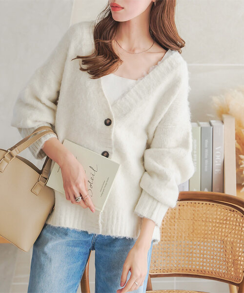 セール】Vネックシャギーカーディガン（カーディガン/ボレロ）｜KOBE