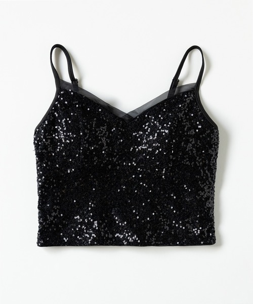 me+em select(ミームセレクト)の「【 カップ付き 】シアースパンコールショートキャミソールビスチェ / sheer spangle short camisole bustier(キャミソール・レディース・ブラック・SMALL/MEDIUM)」の17枚目の写真