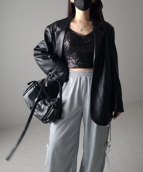 me+em select(ミームセレクト)の「【 カップ付き 】シアースパンコールショートキャミソールビスチェ / sheer spangle short camisole bustier(キャミソール・レディース・ブラック・SMALL/MEDIUM)」の18枚目の写真