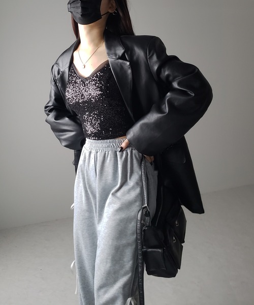 me+em select(ミームセレクト)の「【 カップ付き 】シアースパンコールショートキャミソールビスチェ / sheer spangle short camisole bustier(キャミソール・レディース・ブラック・SMALL/MEDIUM)」の22枚目の写真