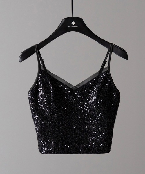 me+em select(ミームセレクト)の「【 カップ付き 】シアースパンコールショートキャミソールビスチェ / sheer spangle short camisole bustier(キャミソール・レディース・ブラック・SMALL/MEDIUM)」の3枚目の写真