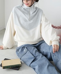 配色切り替えハーフジッププルオーバー