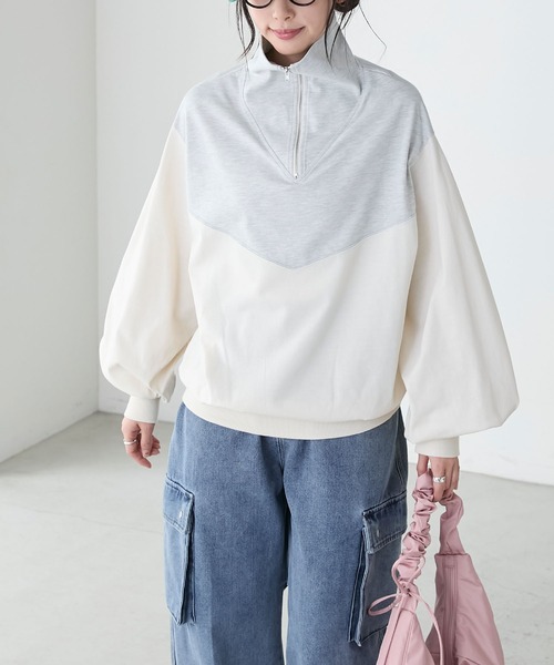 BONLECILL(ボンルシール)の「配色切り替えハーフジッププルオーバー(Tシャツ/カットソー・レディース・チャコールグレー/オートミール/アイボリー・FREE)」の19枚目の写真