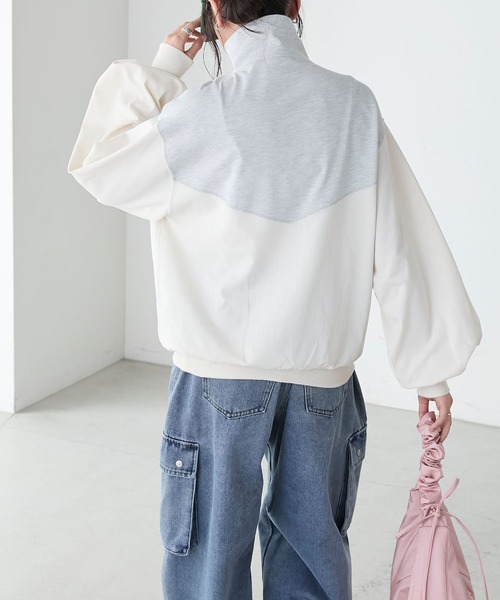 BONLECILL(ボンルシール)の「配色切り替えハーフジッププルオーバー(Tシャツ/カットソー・レディース・チャコールグレー/オートミール/アイボリー・FREE)」の21枚目の写真
