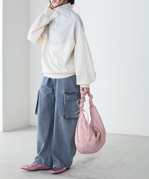 BONLECILL(ボンルシール)の「配色切り替えハーフジッププルオーバー(Tシャツ/カットソー・レディース・チャコールグレー/オートミール/アイボリー・FREE)」の22枚目の写真