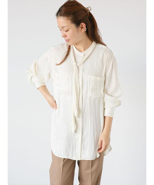 セール】サテンバンドカラーボウタイシャツ（シャツ/ブラウス  