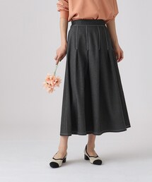 ◆上品シルエット デニム調 サイドボタン タックスカート