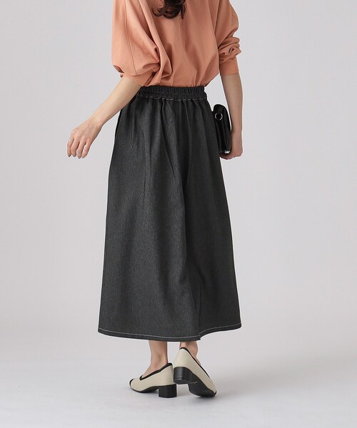 DRESKIP(ドレスキップ)の「◆上品シルエット デニム調 サイドボタン タックスカート(スカート・レディース・ブルー系その他/ベージュ/ブラック・04/03/02)」の5枚目の写真