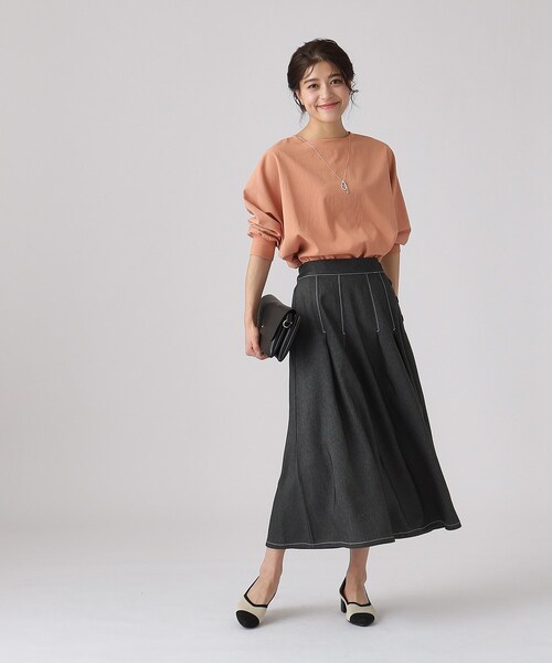 DRESKIP(ドレスキップ)の「◆上品シルエット デニム調 サイドボタン タックスカート(スカート・レディース・ブルー系その他/ベージュ/ブラック・04/03/02)」の6枚目の写真