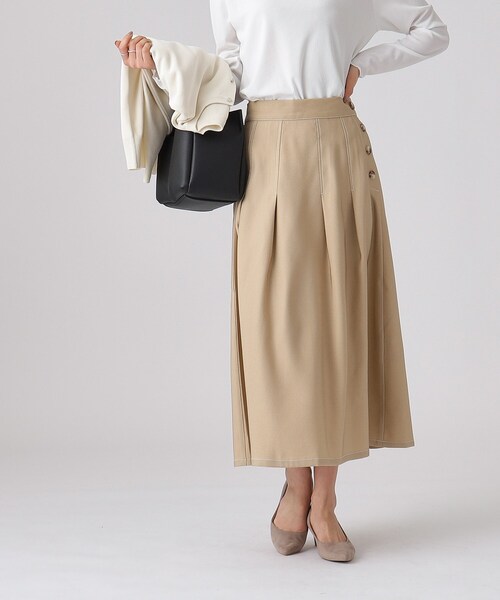 DRESKIP(ドレスキップ)の「◆上品シルエット デニム調 サイドボタン タックスカート(スカート・レディース・ブルー系その他/ベージュ/ブラック・04/03/02)」の8枚目の写真