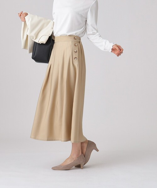 DRESKIP(ドレスキップ)の「◆上品シルエット デニム調 サイドボタン タックスカート(スカート・レディース・ブルー系その他/ベージュ/ブラック・04/03/02)」の9枚目の写真