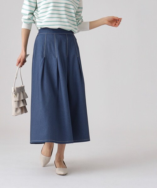 DRESKIP(ドレスキップ)の「◆上品シルエット デニム調 サイドボタン タックスカート(スカート・レディース・ブルー系その他/ベージュ/ブラック・04/03/02)」の12枚目の写真