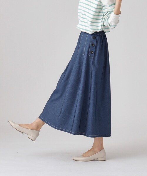 DRESKIP(ドレスキップ)の「◆上品シルエット デニム調 サイドボタン タックスカート(スカート・レディース・ブルー系その他/ベージュ/ブラック・04/03/02)」の13枚目の写真