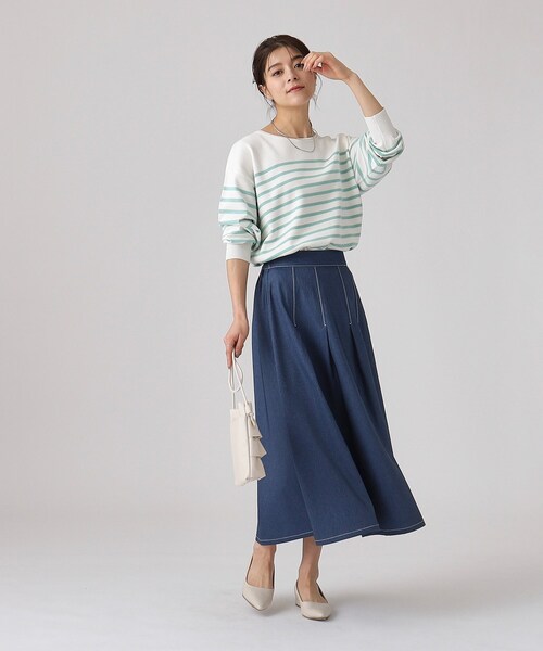 DRESKIP(ドレスキップ)の「◆上品シルエット デニム調 サイドボタン タックスカート(スカート・レディース・ブルー系その他/ベージュ/ブラック・04/03/02)」の14枚目の写真