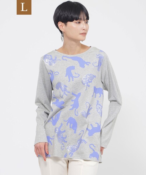 【セール】【L】【ウォッシャブル】ローリングタイガープリントプルオーバーカットソー(Tシャツ/カットソー)|EVEX by KRIZIA(エヴェックスバイクリツィア)