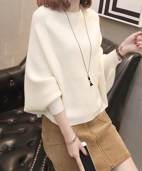 Primazel(プリマゼル)の「ドルマンスリーブニットプルオーバー(ニット/セーター・レディース・ホワイト/ブラック・M)」の9枚目の写真