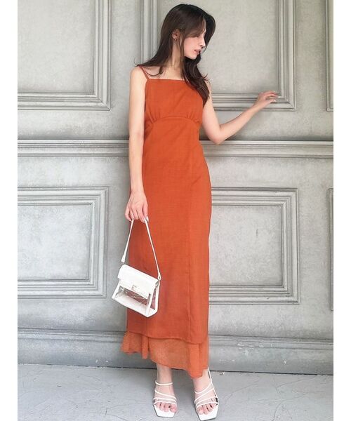 RESEXXY（リゼクシー）の「シアーヘムキャミワンピース【セットアップ着用可能】（ワンピース・レディース・オレンジ/ブラック/アイボリー・FREE）」の9枚目の写真