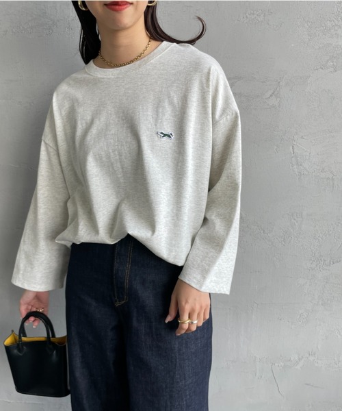 TOWNCRAFT（タウンクラフト）の「[TOWN CRAFT/タウンクラフト・THE FOX/ザフォックス] 別注 ワンポイントロゴワッペン 7分袖Tシャツ（Tシャツ/カットソー・レディース・アッシュグレー/ブルーグレー/ピンク/ホワイト/ブラック・S/M/L）」の3枚目の写真