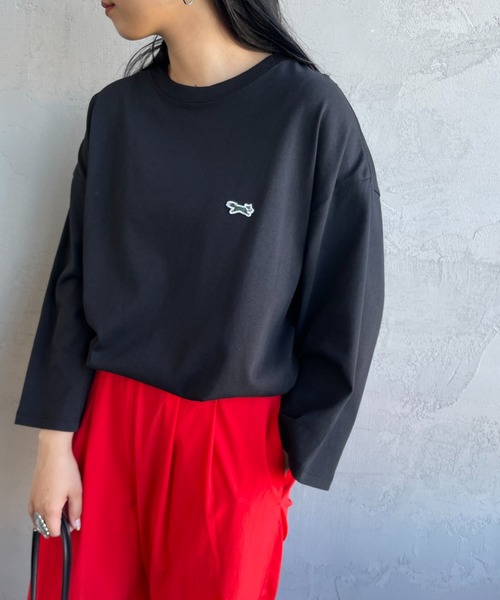TOWNCRAFT（タウンクラフト）の「[TOWN CRAFT/タウンクラフト・THE FOX/ザフォックス] 別注 ワンポイントロゴワッペン 7分袖Tシャツ（Tシャツ/カットソー・レディース・アッシュグレー/ブルーグレー/ピンク/ホワイト/ブラック・S/M/L）」の2枚目の写真