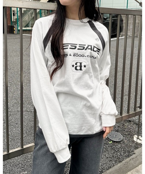 AMESWORLDWIDE(アメスワールドワイド)の「【UNISEX】AMES WORLDWIDE/メッセージラグラン長袖Tシャツ 2111581(Tシャツ/カットソー・レディース・ネイビー/ブラック/ホワイト・MEDIUM/SMALL/LARGE)」の1枚目の写真