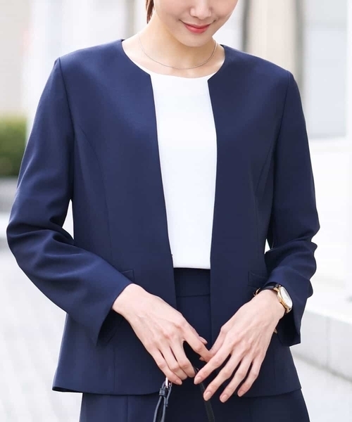 S～LL[セットアップ対応]ライトシャンブレー カラーレスジャケット/洗える