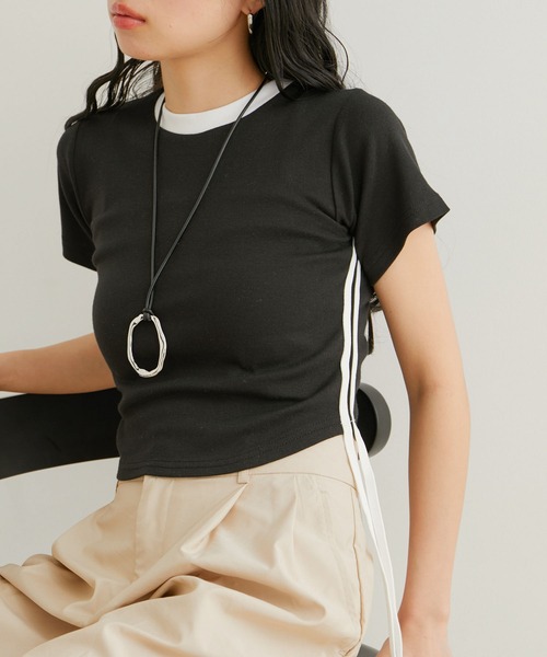VIS(ビス)の「【WEB/一部店舗限定】サイドラインリボンプルオーバー(Tシャツ/カットソー・レディース・ブルー系その他/ホワイト系その他2/ブラック系その他・FREE)」の2枚目の写真