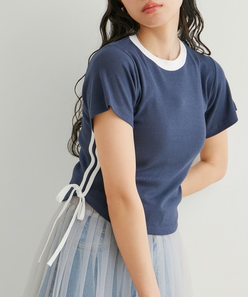 VIS(ビス)の「【WEB/一部店舗限定】サイドラインリボンプルオーバー(Tシャツ/カットソー・レディース・ブルー系その他/ホワイト系その他2/ブラック系その他・FREE)」の3枚目の写真