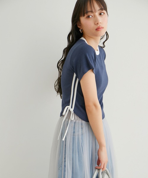 VIS(ビス)の「【WEB/一部店舗限定】サイドラインリボンプルオーバー(Tシャツ/カットソー・レディース・ブルー系その他/ホワイト系その他2/ブラック系その他・FREE)」の13枚目の写真
