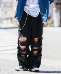 クラッシュ加工 ワイド デニムパンツ